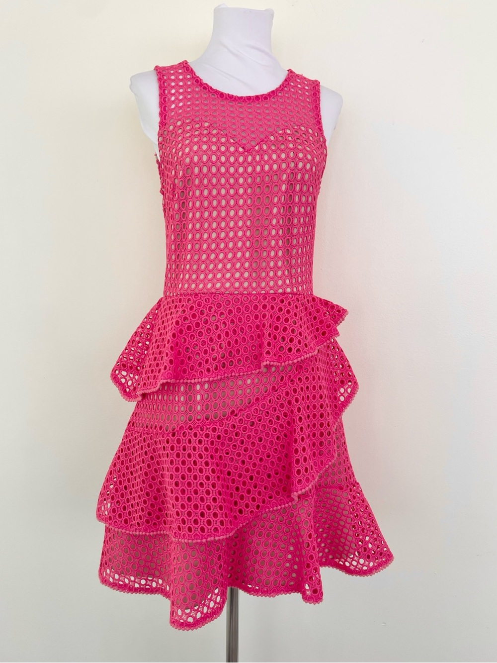 Shilla Pink Lace Overlay Ruffle Skirt Dress S Small Cocktail Feminine Coquette